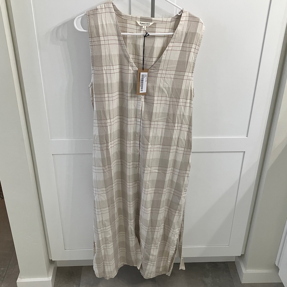 Bridge & burn Tracey ivory plaid button up dress small NWT